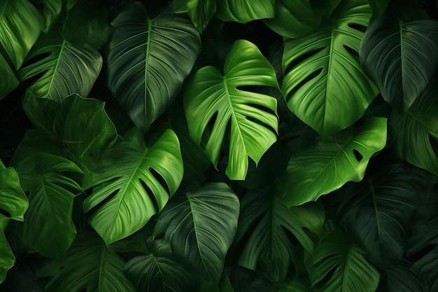 a close up of green banana leaves