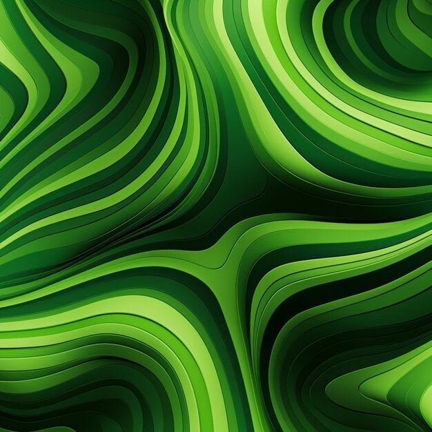 Photo a close up of a green and black abstract background with wavy lines generative ai