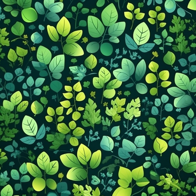 A close up of a green and blue leaf pattern on a black background AI Generative