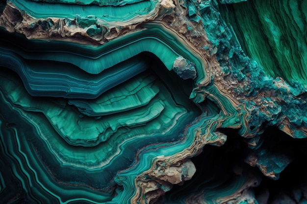 A close up of a green and blue rock formation generative AI