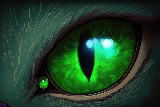 Close up of a green cats eyes