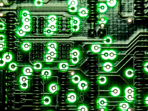 close up green circuit board. Electronic computer hardware technology.