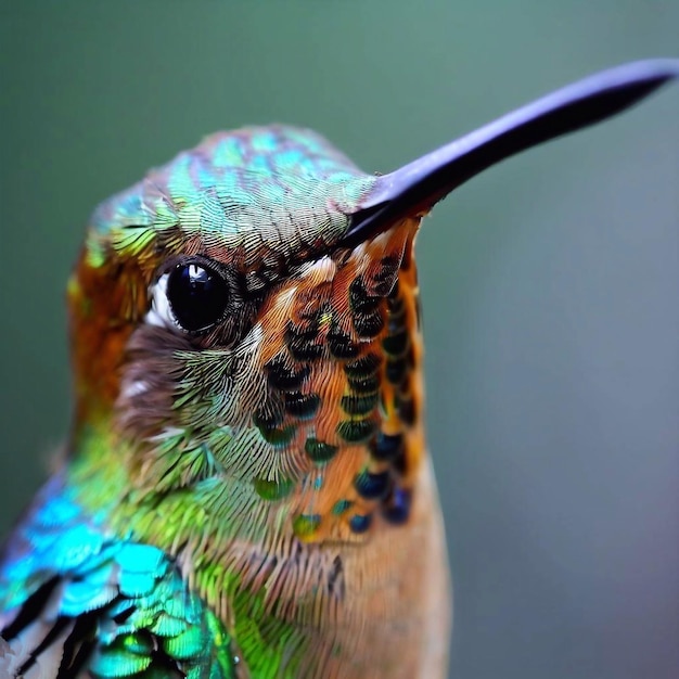 Foto un primo piano del volo del colibrì di colore verde