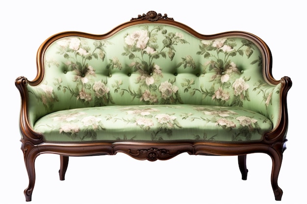 Photo a close up of a green couch with a floral pattern generative ai