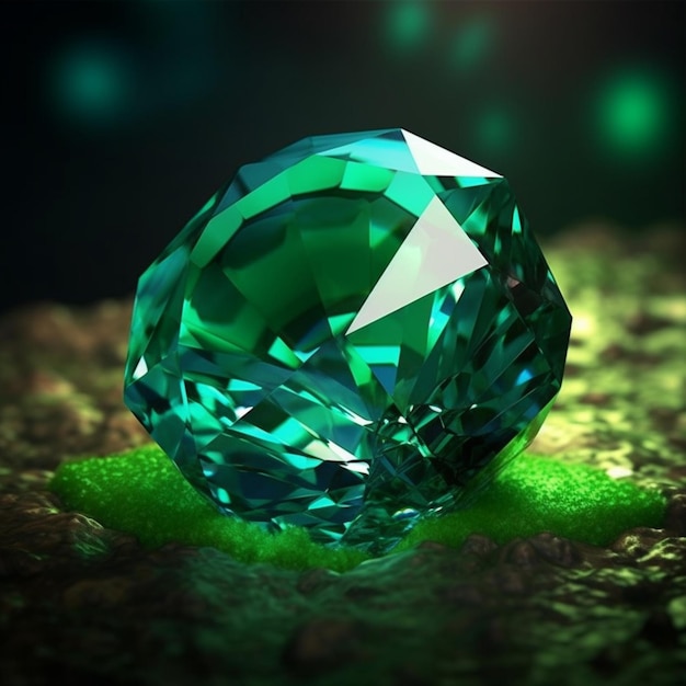 A close up of a green diamond on a green surface generative ai