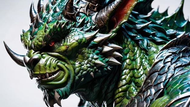 Close Up of a Green Dragon Statue