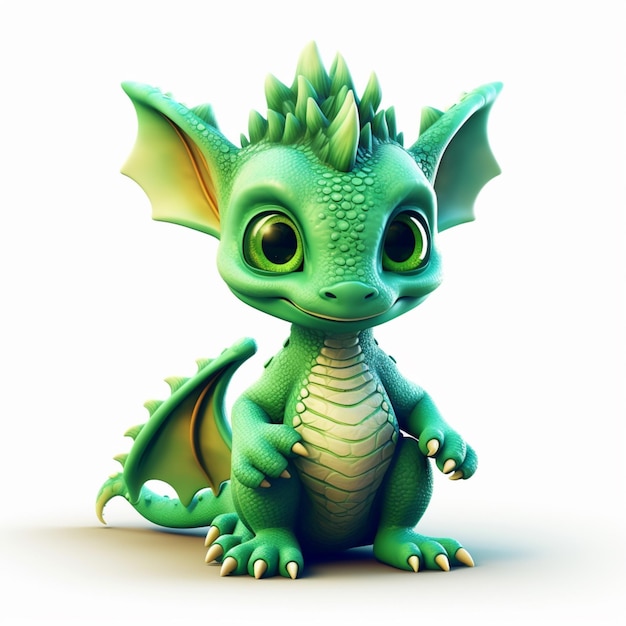 Крупный план зеленого дракона с большими глазами и большим хвостом, генерирующий искусственный интеллект