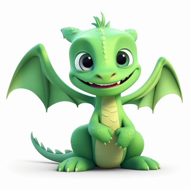 A close up of a green dragon with a big smile generative ai