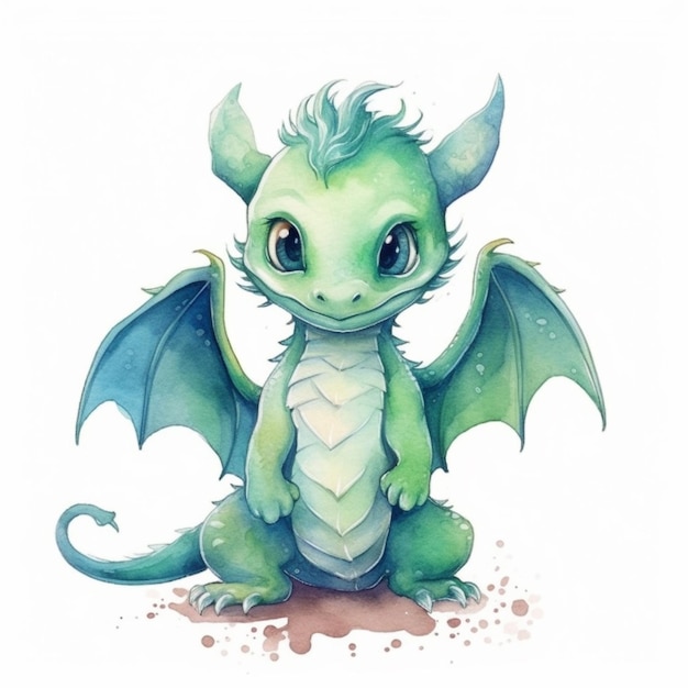 A close up of a green dragon with a white background generative ai