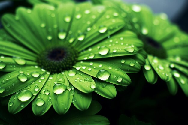 A close up of a green flower with water droplets on it generative ai