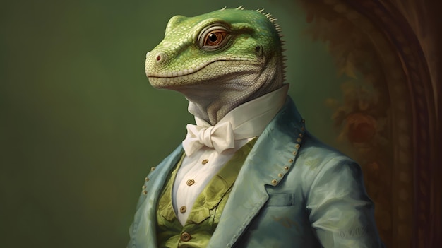 Close up of a green frog gentleman Generative AI AI Generated