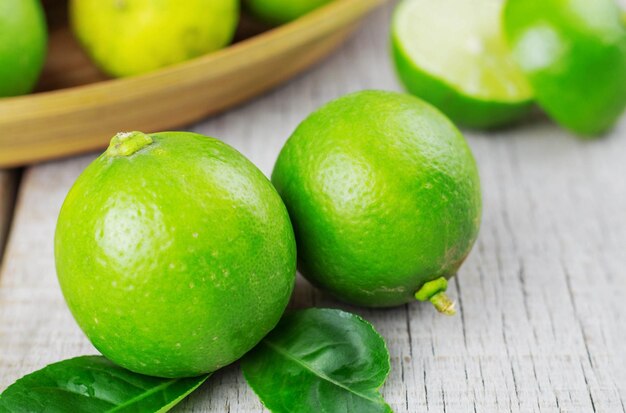 Close-up of green fruits on table