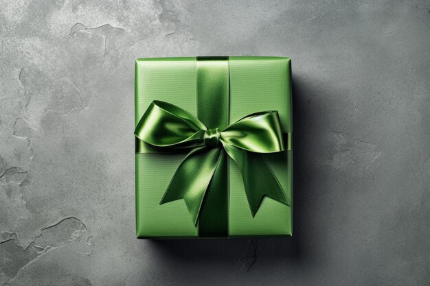 A close up of a green gift box with a green bow generative ai