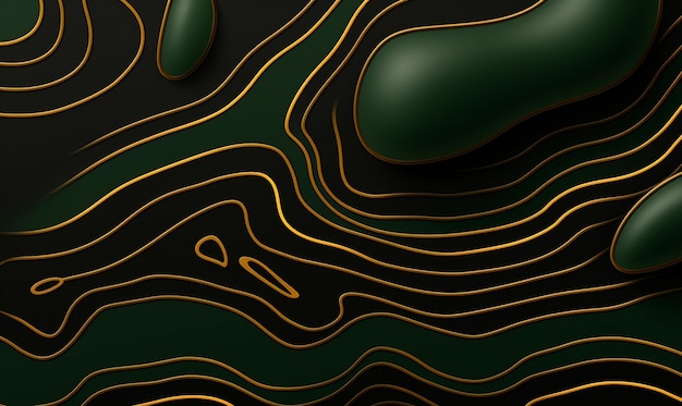 A close up of a green and gold abstract background with a wavy design generative ai