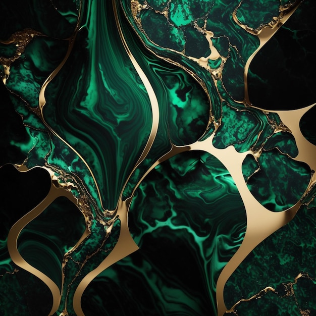 Крупный план зелено-золотой абстрактной живописи, генерирующий искусственный интеллект