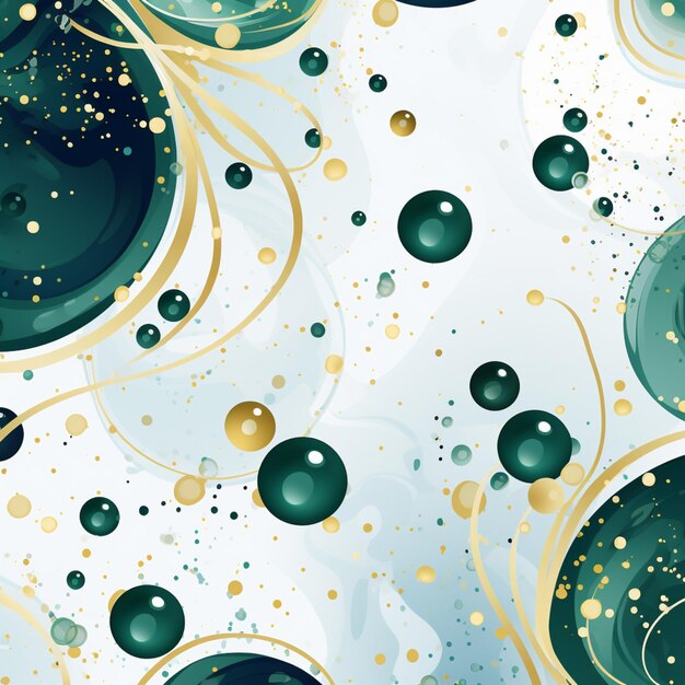 a close up of a green and gold background with bubbles generative ai