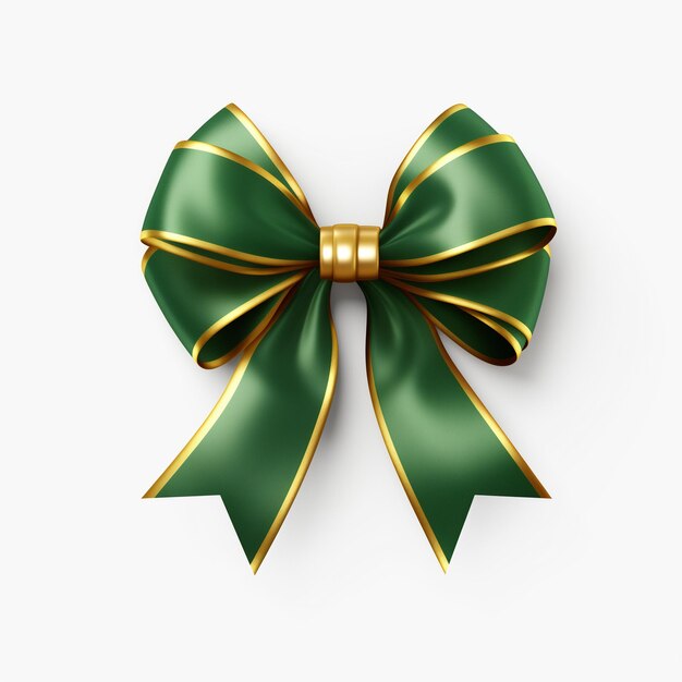 a close up of a green and gold bow on a white background generative ai