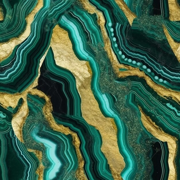 A close up of a green and gold marble surface generative ai