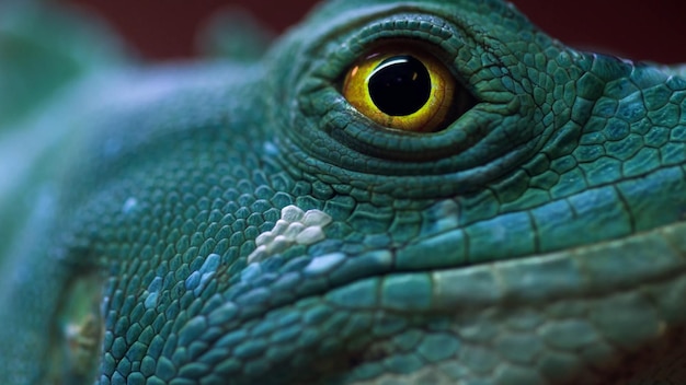 A close up of a green iguana's eye