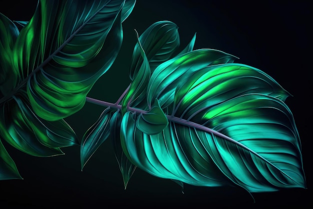 A close up of a green leaf on a black background generative AI