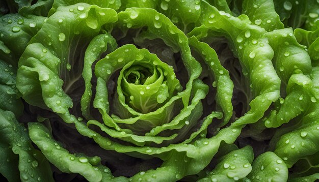 Photo a close up of a green leaf of lettuce with water drops