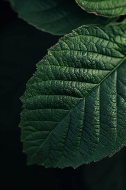 Photo a close up of a green leaf with a black background generative ai