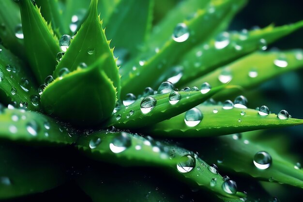 水滴が付いた緑の葉の接写