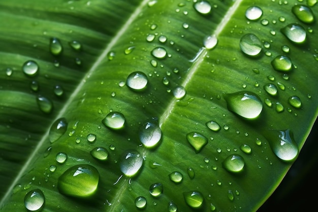 A close up of a green leaf with water droplets on it