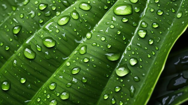 A close up of a green leaf with water droplets on it