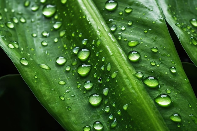 A close up of a green leaf with water droplets on it