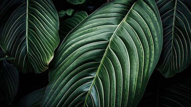 A close up of a green leaf with the word palm on it