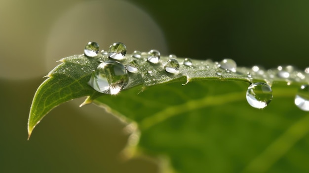 A close up of a green leaf with the word rain on it