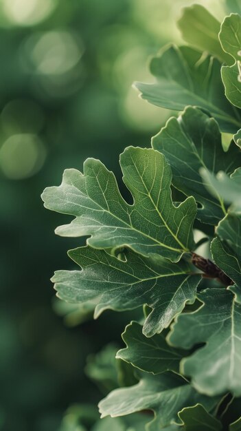 A close up of a green leafy oak tree with lots of leaves ai