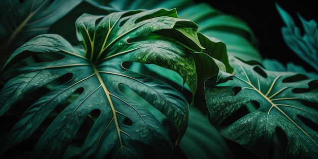 Close up of green leafy plant with holes in the middle generative ai