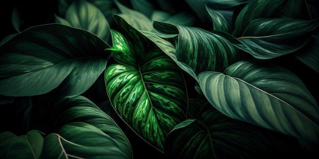 Close up of green leafy plant with light generative ai