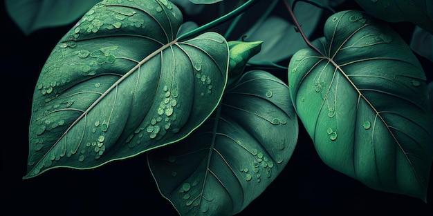 Close up of green leafy plant with water droplets on it generative ai