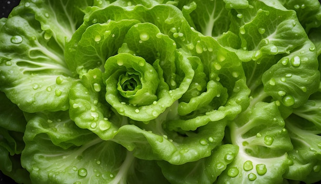 Photo a close up of a green lettuce with water drops