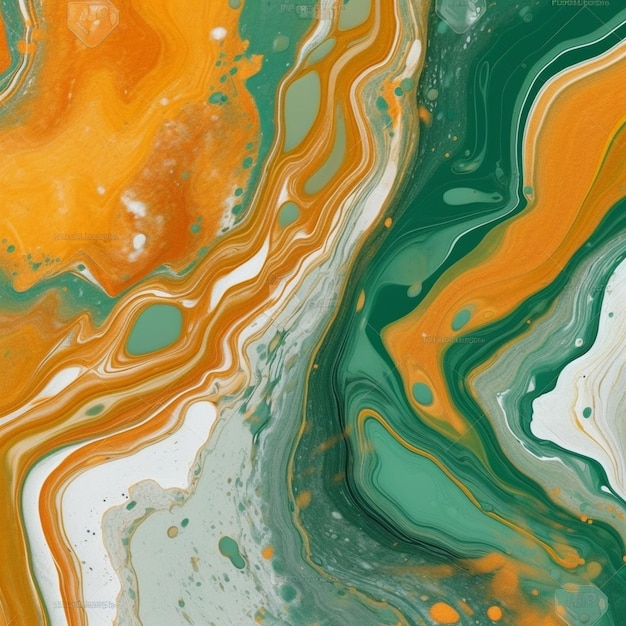 A close up of a green and orange marble with a white background generative ai