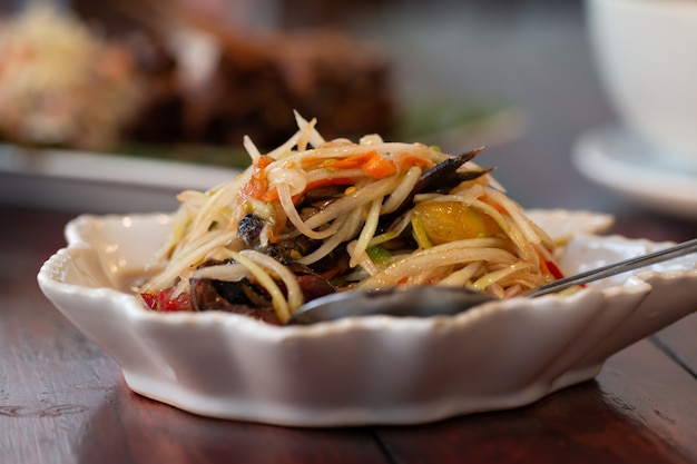 Close up Green Papaya Salad.