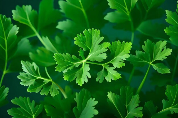 Photo a close up of a green parsley leaf.