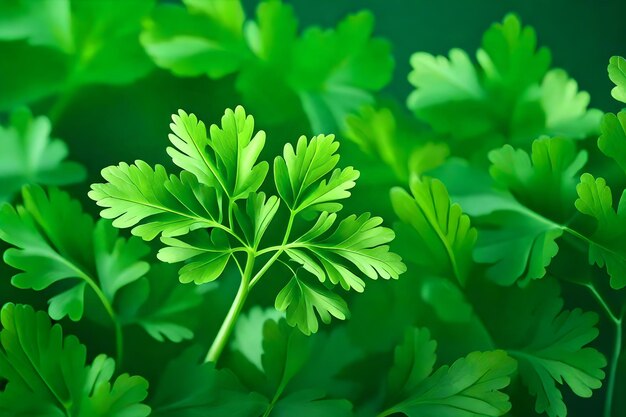 A close up of a green parsley leaf