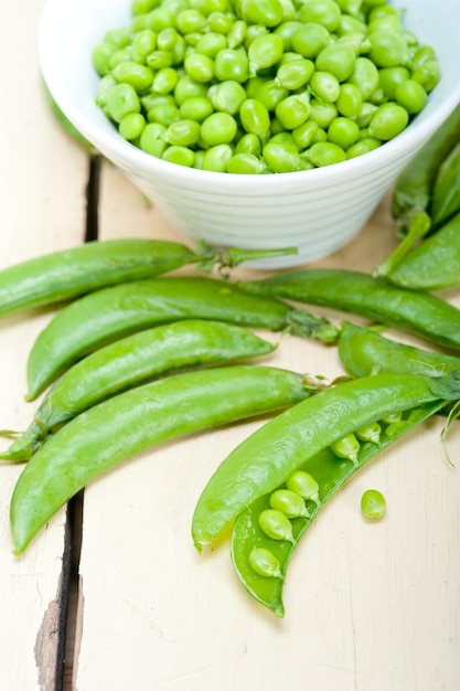 Close-up of green peas on table