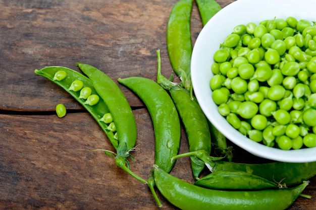 Close-up of green peas on table