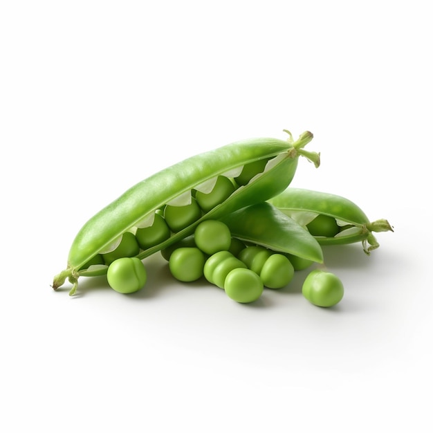 A close up of green peas on a white background