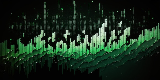 Close up of green pixel pattern on black background generative ai