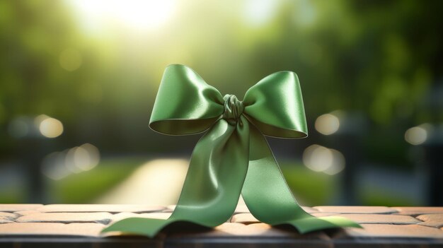 Close Up of a Green Ribbon on a Table