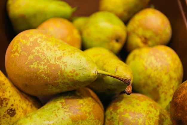 Close-up green ripe pears