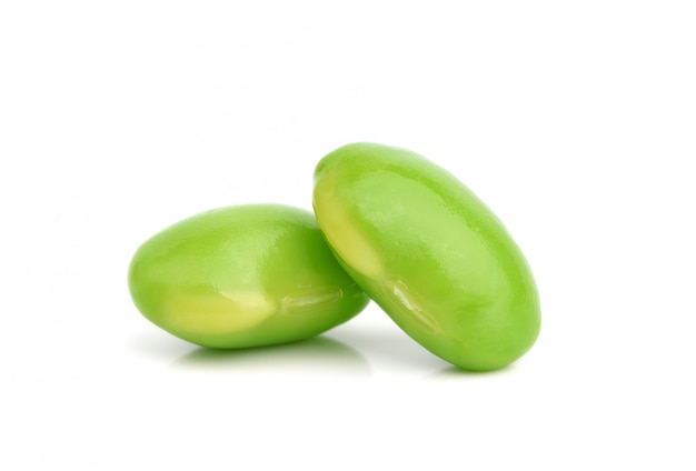 Close up green soy beans isolated