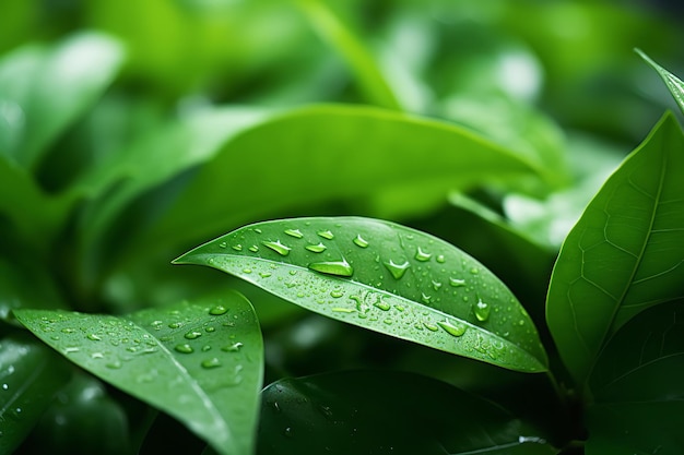 close up on green tea leaves in nature