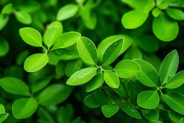 close up on green tea leaves in nature